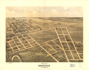 Widok Brookfield z lotu ptaka, Linn Co., Missouri 1869. LOC 73693470