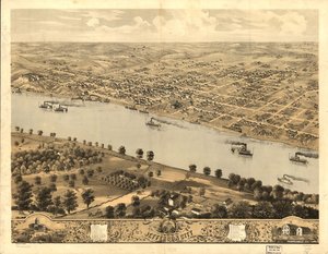 Widok z lotu ptaka na Jefferson City, stolicę stanu Missouri w 1869 r. LOC 73693479