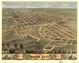 Widok miasta Macon z lotu ptaka, hrabstwo Macon, Missouri, 1869 r. LOC 73693483