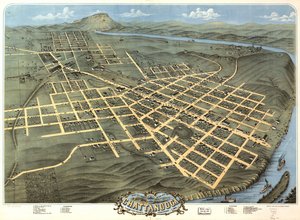 Widok z lotu ptaka na miasto Chattanooga, hrabstwo Hamilton, Tennessee 1871.