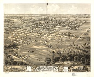 Widok z lotu ptaka na miasto Chillicothe, Livingston Co., Missouri, 1869. LOC 73693472 autorstwa A. Ruger