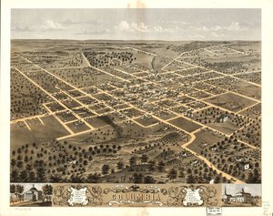 Widok z lotu ptaka na miasto Columbia, Boone Co., Missouri 1869. LOC 73693473