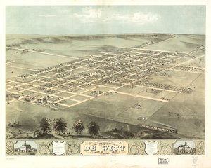 Widok z lotu ptaka na miasto De Witt, Clinton Co., Iowa 1868. LOC 73693396 autorstwa A. Ruger