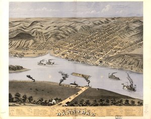 Widok z lotu ptaka na miasto Hannibal, Marion Co., Missouri 1869. LOC 73693475
