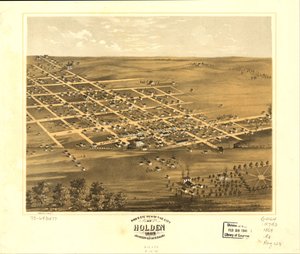 Widok miasta Holden z lotu ptaka, Johnson Co., Missouri, 1869. LOC 73693477