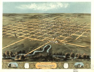 Widok z lotu ptaka na miasto Marshalltown, Marshall Co., Iowa 1868. LOC 73693402 autorstwa A. Ruger