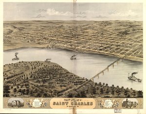 Widok z lotu ptaka na miasto Saint Charles, St. Charles Co., Missouri, 1869 r. LOC 73693488 autorstwa A. Ruger