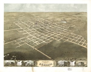 Widok z lotu ptaka na miasto Sedalia, Pettis Co., Missouri 1869. LOC 73693491