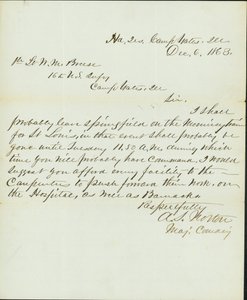 List podpisany A.S. Norton, główny dowódca, kwatera główna, obóz Yates, il., do porucznika W.M. Breese, 16. Pułk Piechoty USA, Camp Gates, Ill., 6 grudnia 1863 r. autorstwa A. S. Norton
