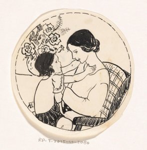 Dziewczyna na kolanach mamy autorstwa A. Tinbergen (signed by artist)