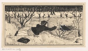 Dziewczyna próbuje uratować psa przed przebudzeniem autorstwa A. Tinbergen (signed by artist)