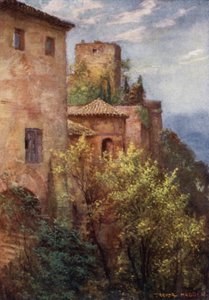 Granada, Na zewnątrz Alhambry (kolor lito) autorstwa A. Trevor Haddon