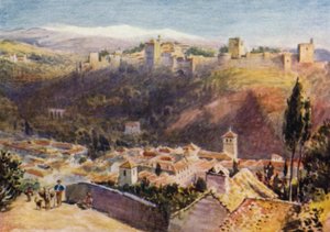 Granada, Widok ogólny Alhambry (kolor lito)
