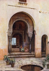 Alhambra, Dwór Mexuar, Zachodnia Fasada (kolor lito) autorstwa A. Trevor Haddon
