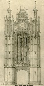 Rysunek architektoniczny: brama zachodnia frontowa wewnętrzna, 1833-1834, 1906. autorstwa A. W. N. Pugin