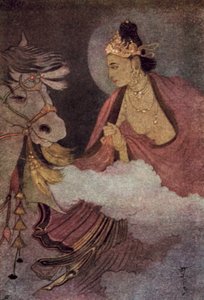 Wyjazd księcia Siddharthy (kolor lito) autorstwa Abanindranath Tagore