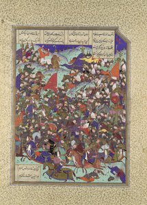 Kai Khusrau pokonuje armię Makran, Folio 376v z Księgi Shahnama z..., ca. 1525-30.