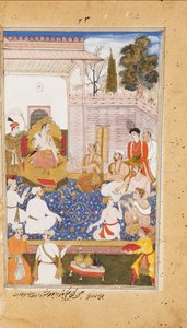 Bhiszma doradza Judhiszthirze co do natury czterech varn, czyli kast, 1598 autorstwa Abdul Rahim Khan I Khana