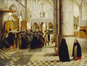 Usługi kościelne. Obraz Abla Grimmera (1570-1619), olej na drewnie