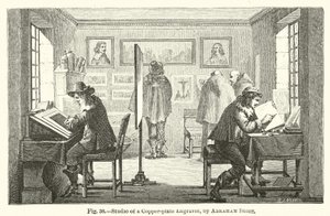 Pracownia grawera blach miedzianych (grafika) autorstwa Abraham (after) Bosse