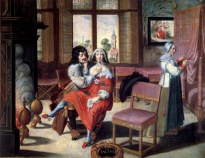Pięć zmysłów: dotyk Para głaszcząca się nawzajem. Obraz Abrahama Bosse (1602-1674) XVII wiek. Wycieczki, Muzeum Sztuk Pięknych