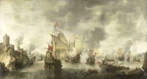Bitwa połączonych flot weneckich i holenderskich przeciwko Turkom w zatoce Foya, 1649 autorstwa Abraham Beerstraten
