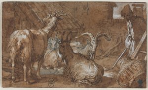 Podwórko z kozami i pasterzem kóz autorstwa Abraham Bloemaert