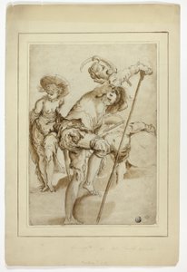Stojący żołnierz, stojąca kobieta i pochylony perkusista autorstwa Abraham Bloemaert