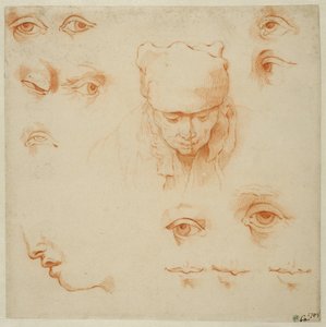 Głowa starej kobiety oraz studia oczu i ust autorstwa Abraham Bloemaert