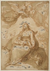Madonna z Dzieciątkiem, koronowana przez anioły autorstwa Abraham Bloemaert