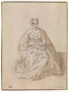 Maria siedzi z książką autorstwa Abraham Bloemaert