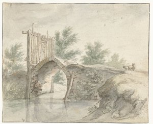Kamienny most z drewnianym płotem autorstwa Abraham Bloemaert
