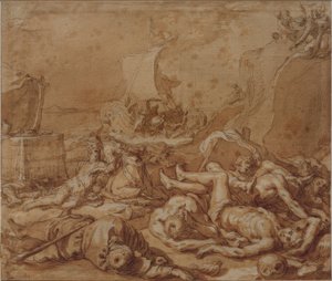 Theagenes i Chariclea po wraku statku autorstwa Abraham Bloemaert