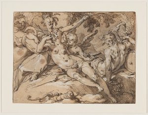 Wenus i Bachus (bez Ceres i Bachusa Wenus fryzowałaby) autorstwa Abraham Bloemaert