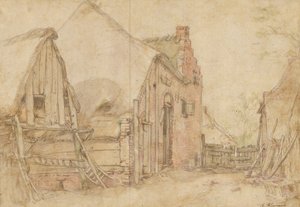 Widok na dziedziniec gospodarstwa (recto); Studium drzewa (verso) autorstwa Abraham Bloemaert