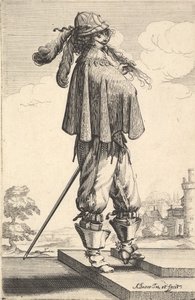 Pan w krótkim płaszczu, hełmie i butach z ostrogami, stojący na stopniach i..., 1629. autorstwa Abraham Bosse
