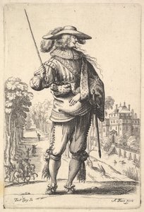 Pan z głową zwróconą w prawo z profilu, w kapeluszu z pióropuszem i…, 1629. autorstwa Abraham Bosse