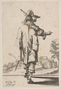Dżentelmen widziany z tyłu wskazujący na zamek, 1629. autorstwa Abraham Bosse