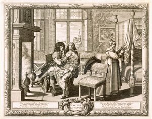 Mąż z żoną siedzący na kolanach przy kominku, Bosse, Abraham (1602-76) autorstwa Abraham Bosse