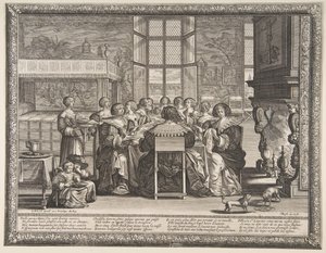 Żony przy stole podczas nieobecności mężów 1635-36. autorstwa Abraham Bosse