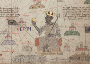 Fragment katalońskiego Atlasu, arkusz 6, przedstawiający intronizowany Mansa Musa, 1375 r