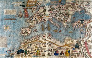 Katalońska mapa kontynentu europejskiego z Atlantykiem i Morzem Śródziemnym autorstwa Abraham and Cresques Jehuda Cresques