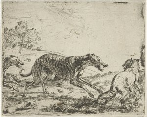Lis i trzy psy autorstwa Abraham Danielsz. Hondius
