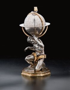 Dwa wyjątkowe globusy ziemskie i niebieskie, wspierane przez Herkulesa i Atlasa, Augsburg, 1697-99