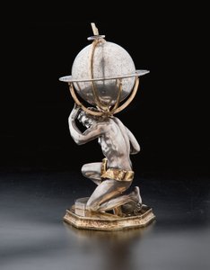 Dwa wyjątkowe globusy ziemskie i niebieskie, wspierane przez Herkulesa i Atlasa, Augsburg, 1697-99