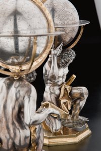 Dwa wyjątkowe globusy ziemskie i niebieskie, wspierane przez Herkulesa i Atlasa, Augsburg autorstwa Abraham Drentwett