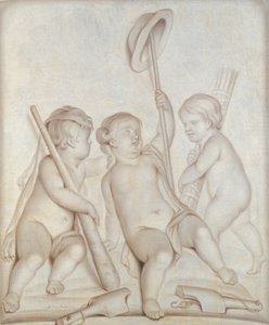 Trzy cherubiny (grisaille), Putti z atrybutami Herkulesa i Merkurego, 1767 autorstwa Abraham Hendrick van Beesten