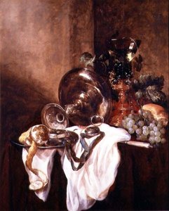 Martwa natura z owocami i srebrną filiżanką (olej na panelu) autorstwa Abraham Hendricksz van Beyeren