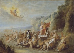 Neptun i Amfitryt, autorstwa Diepenbeecka, Abraham, van (1596-1675). Olej na drewnie. Wymiar : 69x96 cm. Muzeum Narodowe w Sztokholmie