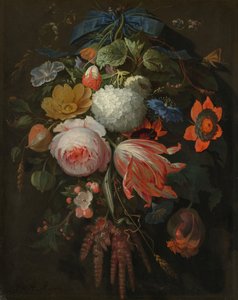 Wiszący Bukiet Kwiatów, prawdopodobnie 16651670. autorstwa Abraham Mignon